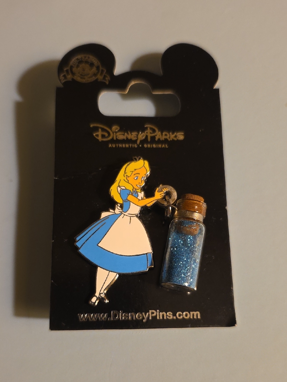 Disney Parks Alice in Wonderland Glitter Vial Pin - Blue & White